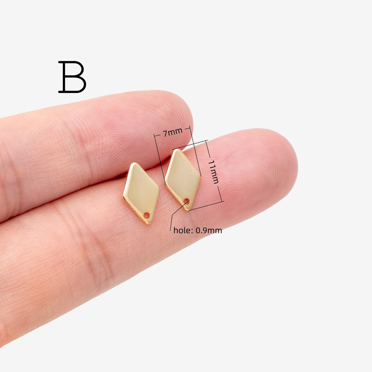 10pcs Gold Ear Posts with Loops, 18K Gold Plated Brass, Square Triangle Rhombus Round, Geometric Stud Earring Components (GB-494)