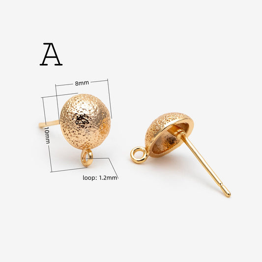 10pcs Gold Curved Rhombus Earring With A Loop, Real Gold Plated Brass Geometric Earring Studs (GB-3214)