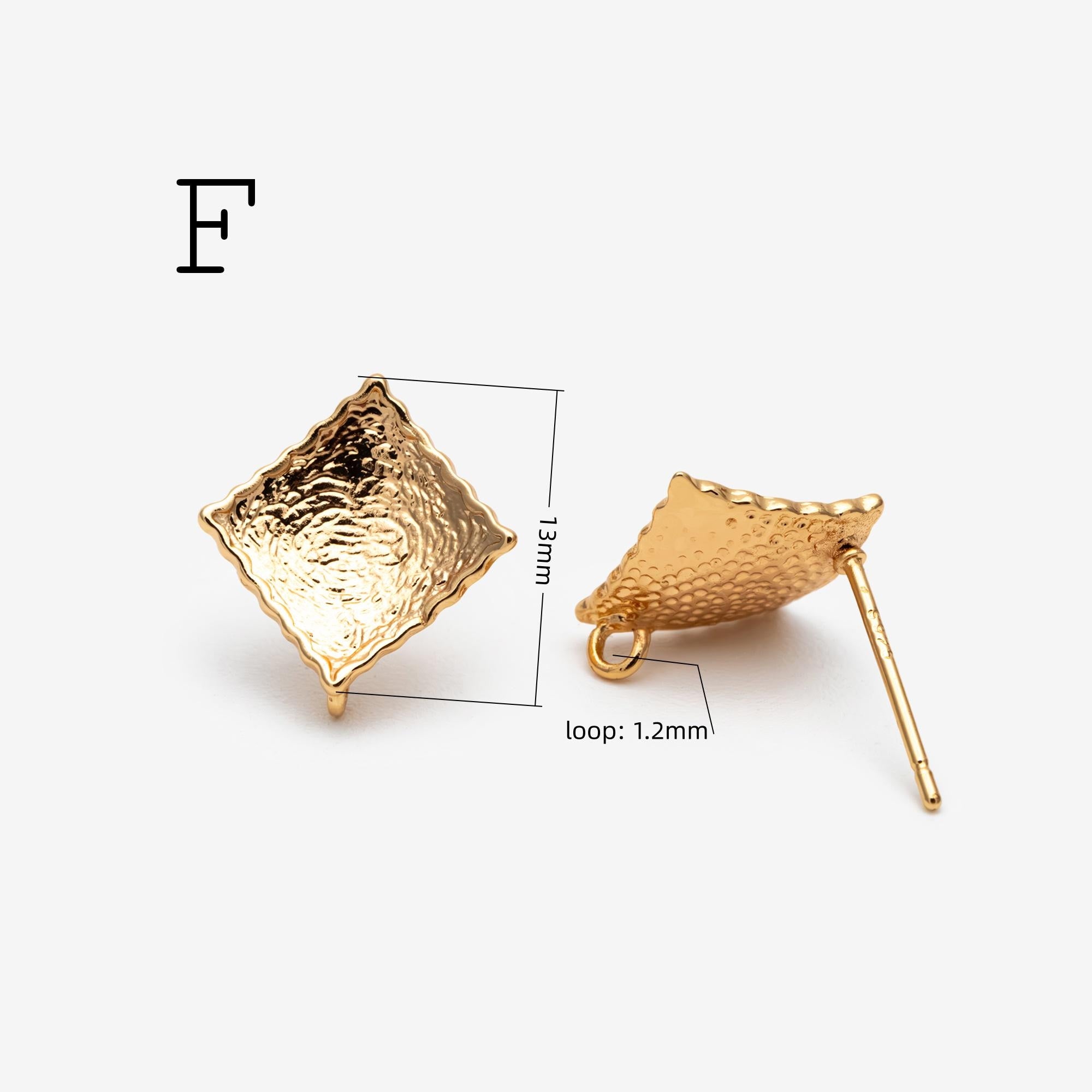 10pcs Gold Curved Rhombus Earring With A Loop, Real Gold Plated Brass Geometric Earring Studs (GB-3214)