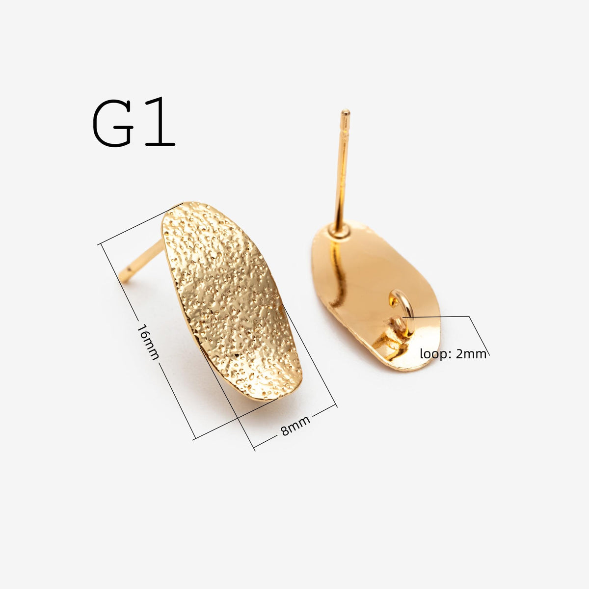 10pcs Gold Curved Rhombus Earring With A Loop, Real Gold Plated Brass Geometric Earring Studs (GB-3214)