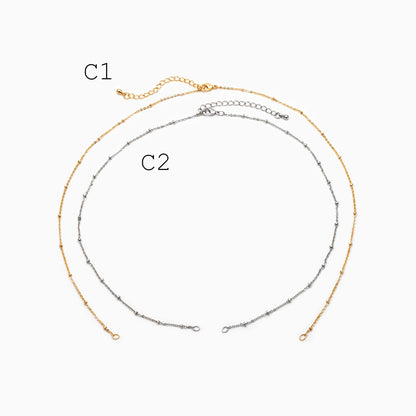 Half Finished Necklace, Gold/ Silver Unfinished Chain for Double Loop Pendants, 16-18 Inch Adjustable (#LK-630)