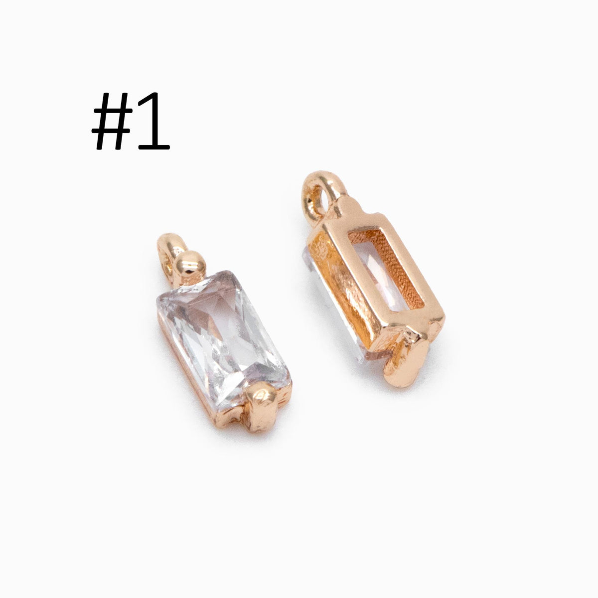 10pcs Glass Pave Gold Rectangle Charm, Earring Findings, Jewelry Making, Jewelry Supplies (GB-3126)