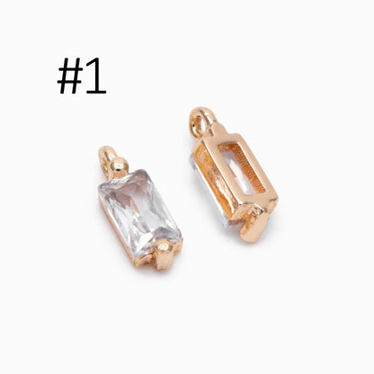 10pcs Glass Pave Gold Rectangle Charm, Earring Findings, Jewelry Making, Jewelry Supplies (GB-3126)