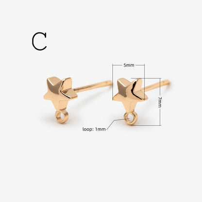 4pcs Moon and Star Earring, Gold Plated Brass Stud Earrings (#GB-311)