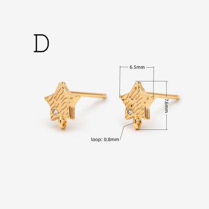 4pcs Moon and Star Earring, Gold Plated Brass Stud Earrings (#GB-311)