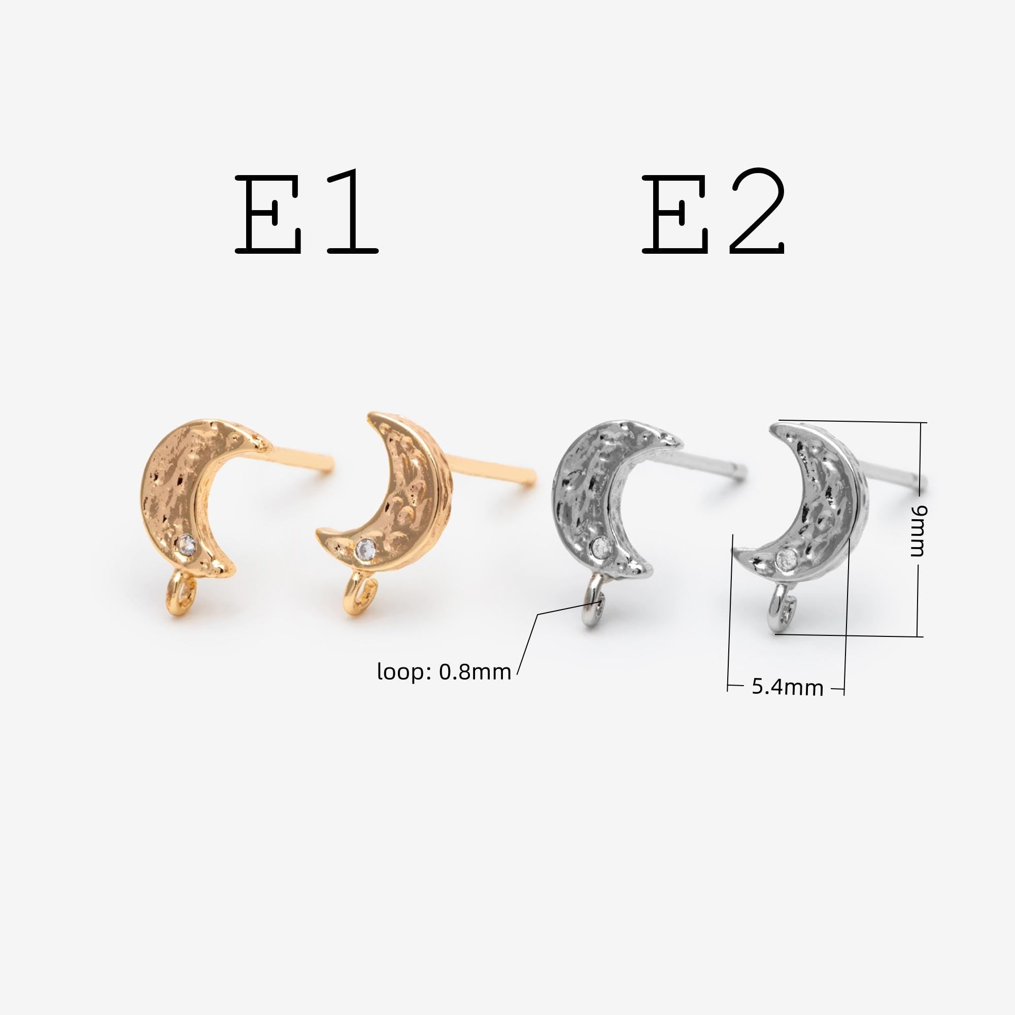4pcs Moon and Star Earring, Gold Plated Brass Stud Earrings (#GB-311)
