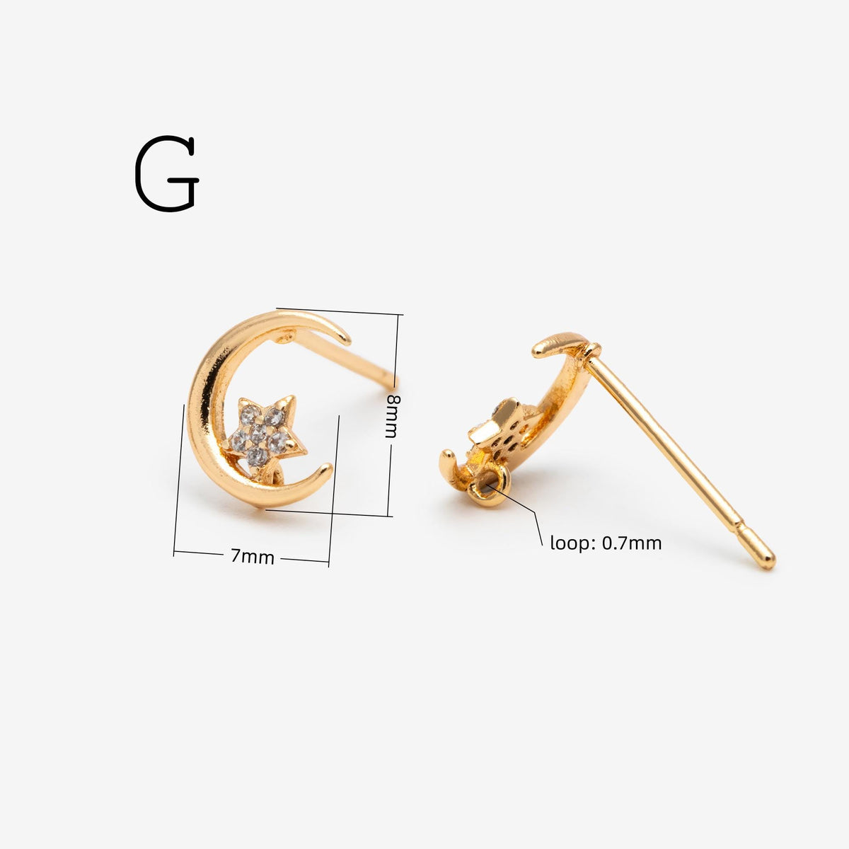 4pcs Moon and Star Earring, Gold Plated Brass Stud Earrings (#GB-311)