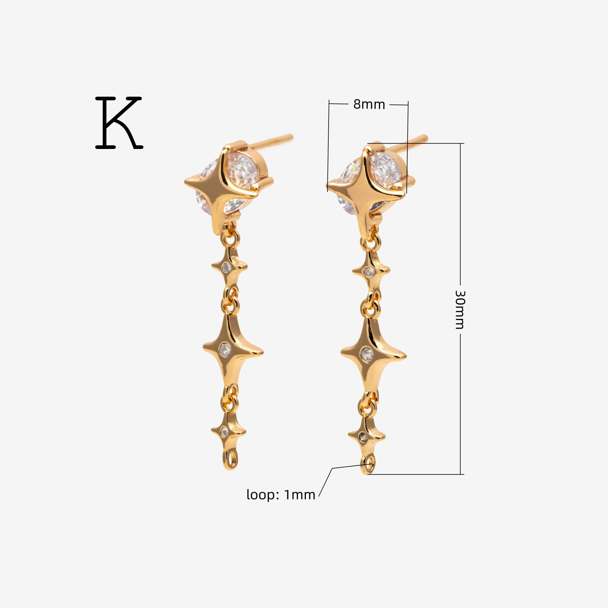 4pcs Moon and Star Earring, Gold Plated Brass Stud Earrings (#GB-311)