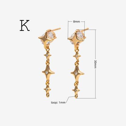 4pcs Moon and Star Earring, Gold Plated Brass Stud Earrings (#GB-311)