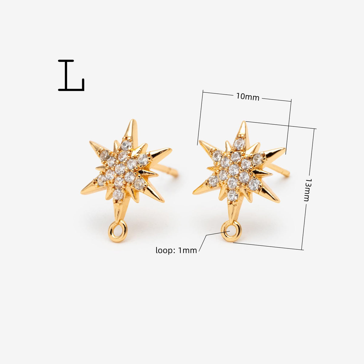 4pcs Moon and Star Earring, Gold Plated Brass Stud Earrings (#GB-311)