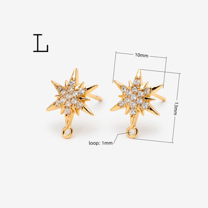4pcs Moon and Star Earring, Gold Plated Brass Stud Earrings (#GB-311)