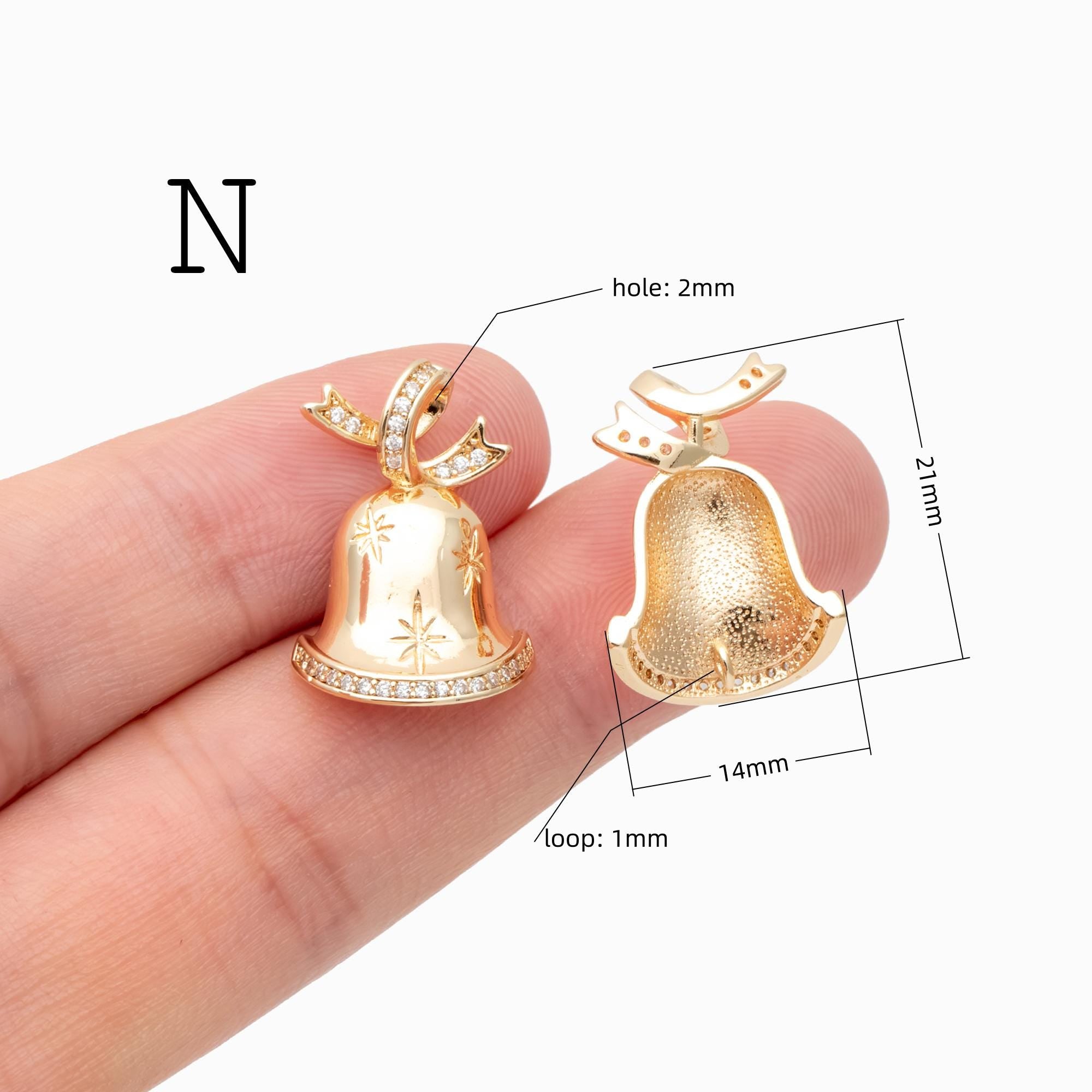 4pcs CZ Pave Christmas Charms: 18K Gold Plated Brass, DIY Jewelry Making, (GB-713)