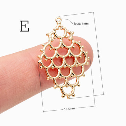 10pcs Gold plated Brass Filigree Charm Pendants, Earring Findings, Jewelry Making, Diy Material, Jewelry Supplies (GB-890)