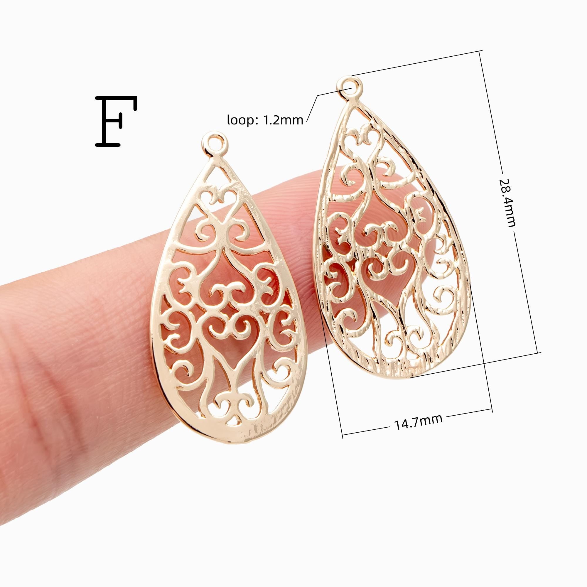 10pcs Gold plated Brass Filigree Charm Pendants, Earring Findings, Jewelry Making, Diy Material, Jewelry Supplies (GB-890)