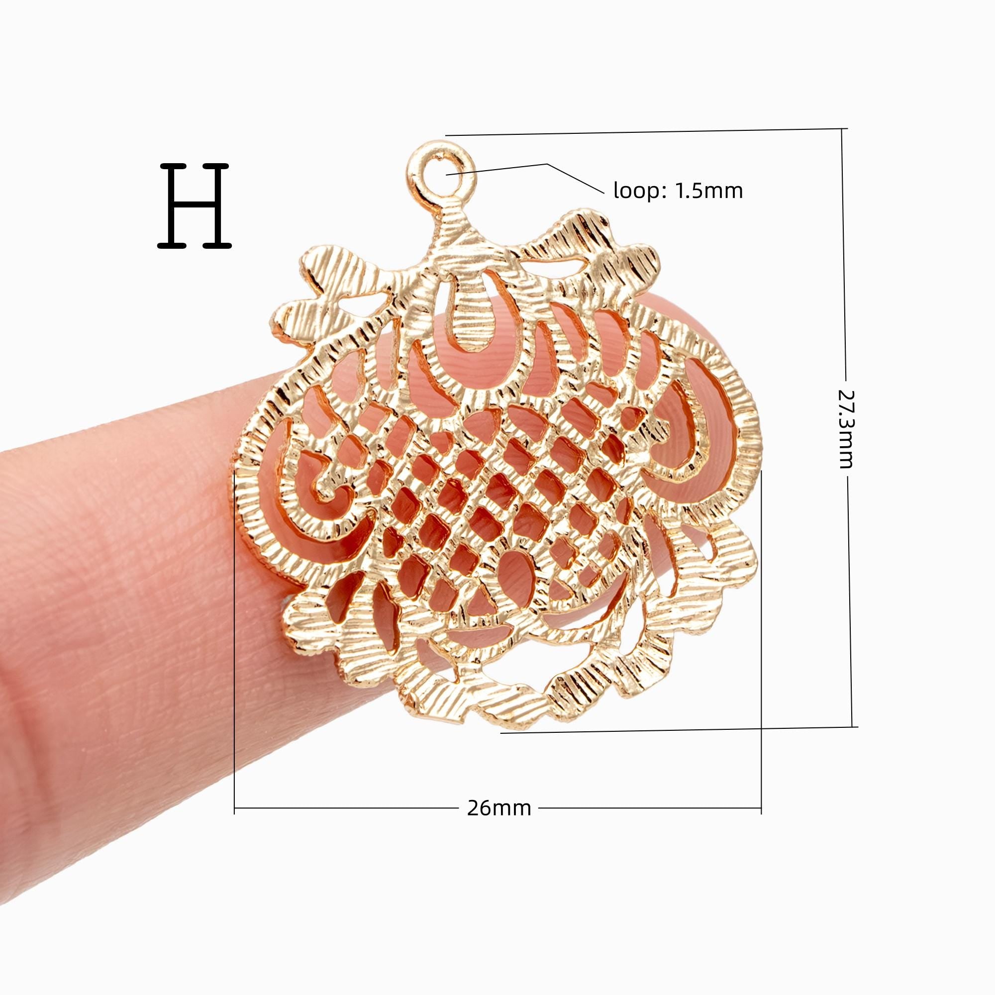 10pcs Gold plated Brass Filigree Charm Pendants, Earring Findings, Jewelry Making, Diy Material, Jewelry Supplies (GB-890)
