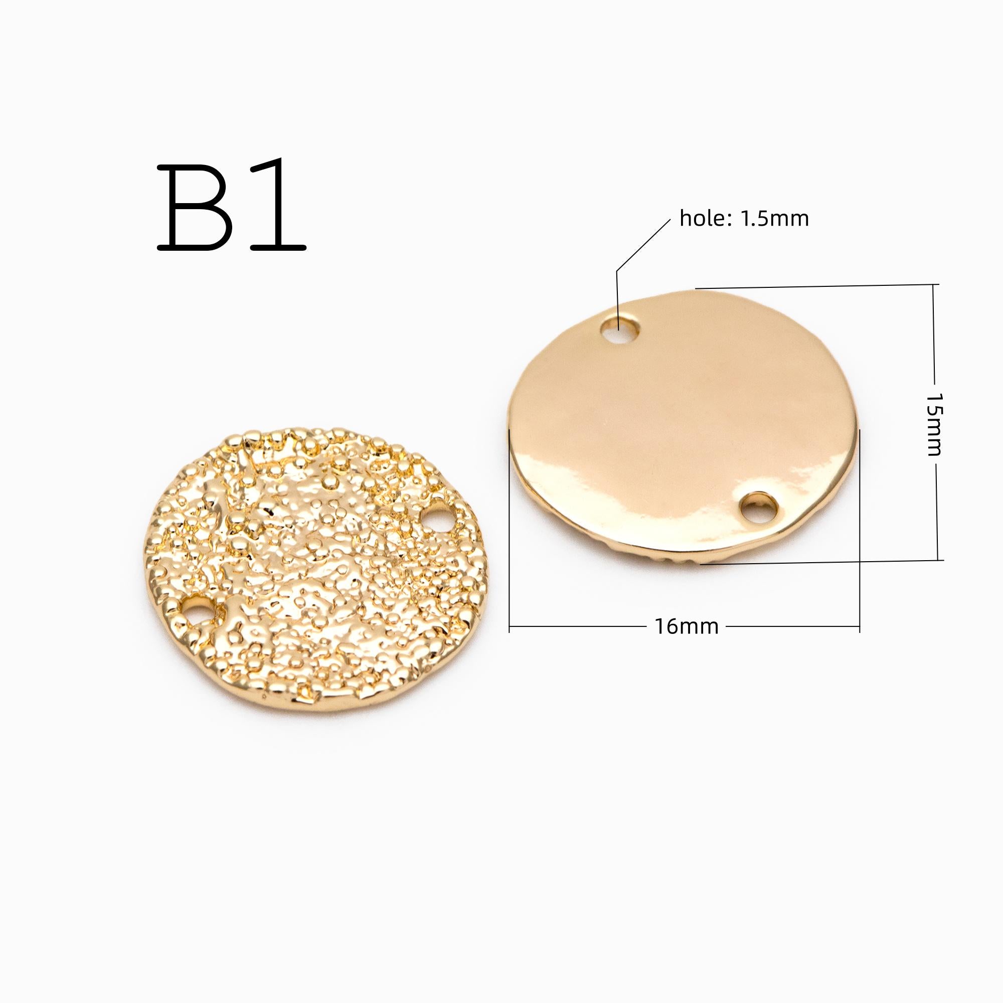 10pcs Gold/ Silver Tone Hammered Charm Connectors, Gold/ Rhodium plated Brass, Rustic Geometric Pendents (GB-1422)