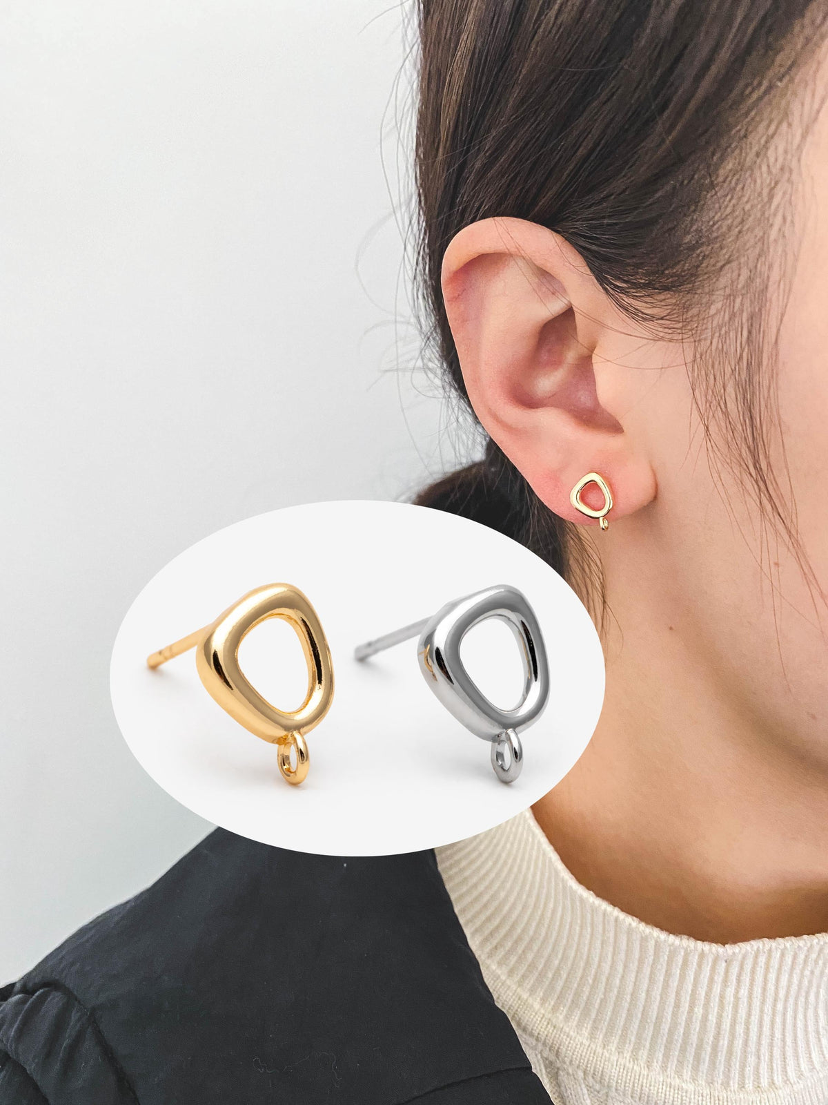 10pcs Gold/ Silver Irregular Ear Post with Loop, Geometric Earring Studs (GB-2613)
