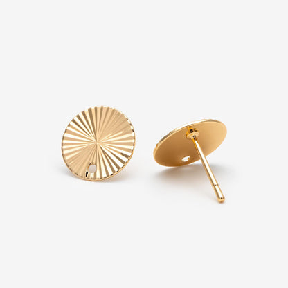 10pcs Gold Round Disc Ear Posts 12mm, 18K Gold plated Brass, Geometric Stud Earring Components (GB-3283)