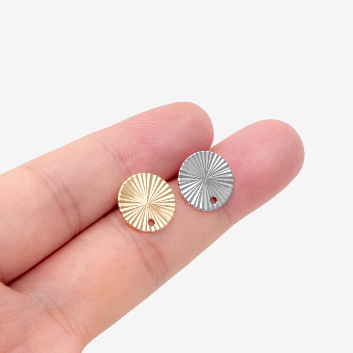 10pcs Gold Round Disc Ear Posts 12mm, 18K Gold plated Brass, Geometric Stud Earring Components (GB-3283)