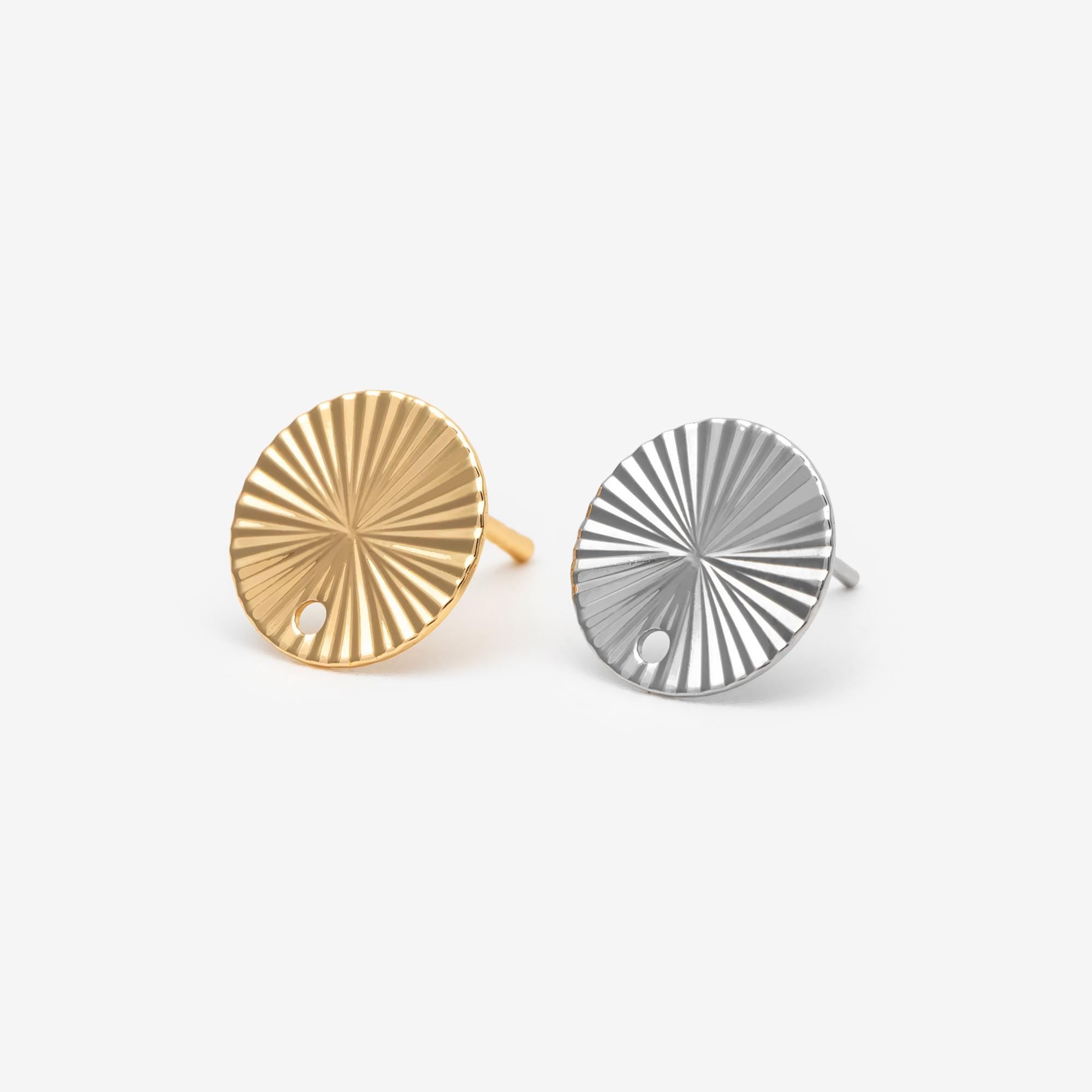 10pcs Gold Round Disc Ear Posts 12mm, 18K Gold plated Brass, Geometric Stud Earring Components (GB-3283)