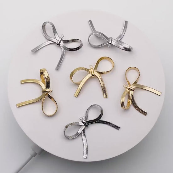 10pcs Gold/ Rhodium plated Bowknot Charms, Large Bow Knot Pendants  35x37mm (#GB-2745-G)