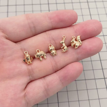 10pcs Gold Cute Animal Charms, Real Gold plated Brass Necklace Pendant, Earring Charm (GB-2835)