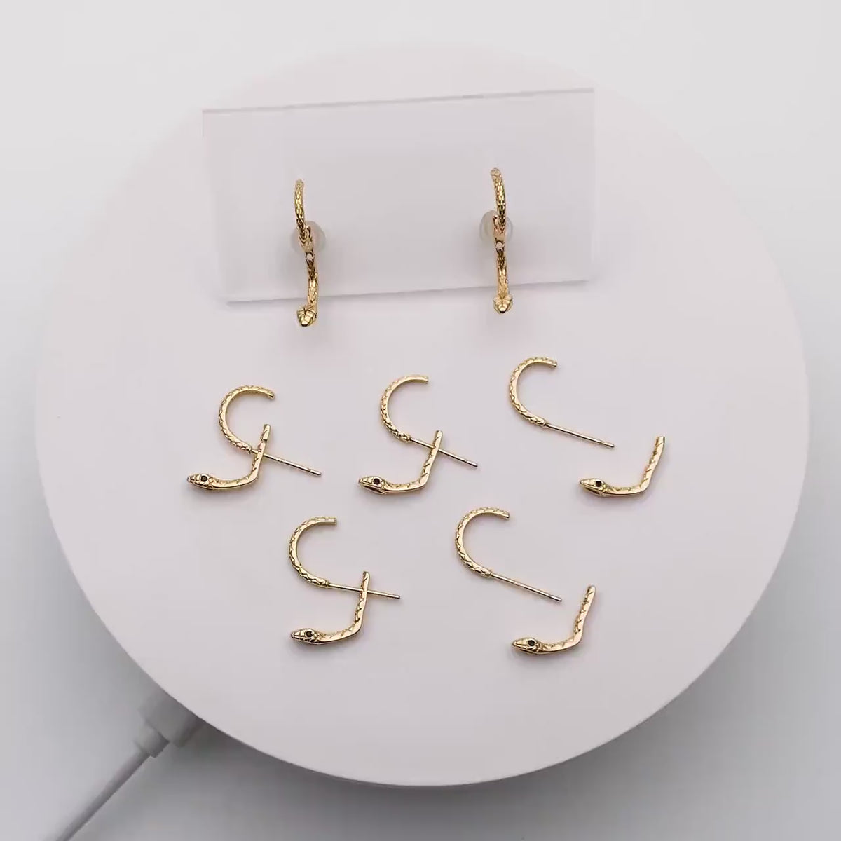 4pcs Gold Snake Front Back Earrings, Gold Plated Brass Snake Ear Jacket (GB-4070)