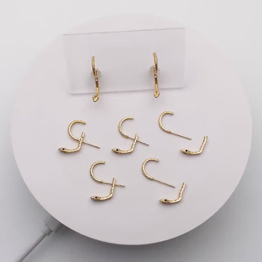 4pcs Gold Snake Front Back Earrings, Gold Plated Brass Snake Ear Jacket (GB-4070)