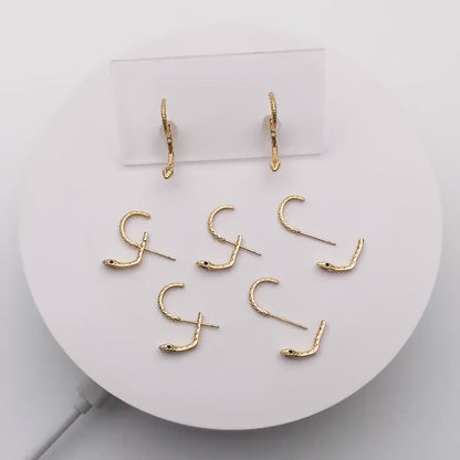 4pcs Gold Snake Front Back Earrings, Gold Plated Brass Snake Ear Jacket (GB-4070)