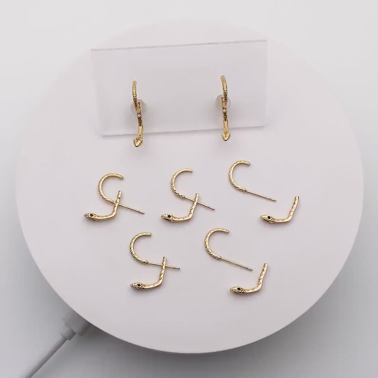 4pcs Gold Snake Front Back Earrings, Gold Plated Brass Snake Ear Jacket (GB-4070)