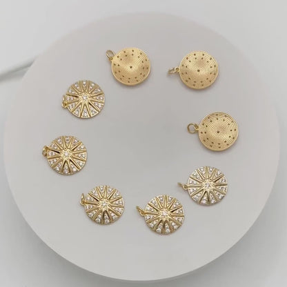4pcs Gold Sun Disk Charms 20x18mm, 18K Gold plated Brass, CZ pave Sun Disc Pendants (GB-1232-E)