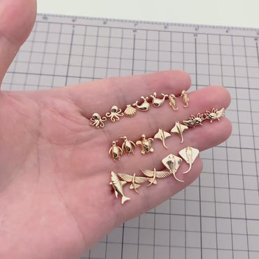 Ocean Theme Stud Earrings, Gold/ Silver Sea Animal Earrings (GB-4460)