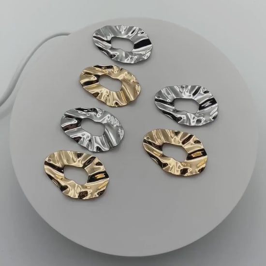 10pcs Gold/ Silver Hammered Disc Oval Charms 33x22mm, Gold/ Rhodium plated Brass Irregular Hammered Charms (GB-402-F)