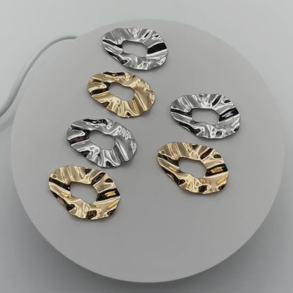 10pcs Gold/ Silver Hammered Disc Oval Charms 33x22mm, Gold/ Rhodium plated Brass Irregular Hammered Charms (GB-402-F)