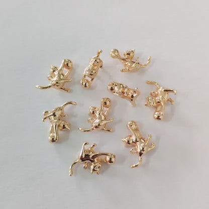 10pcs Gold 3D Cat Charm, Jewelry Making, Diy Material, Jewelry Supplies (GB-2707-A)