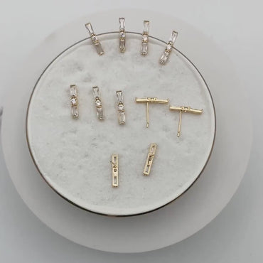 4pcs CZ Pave Rectangle Earring Studs, 18K Gold plated Brass Ear Posts, Geometric Earring Findings (#GB-3633)
