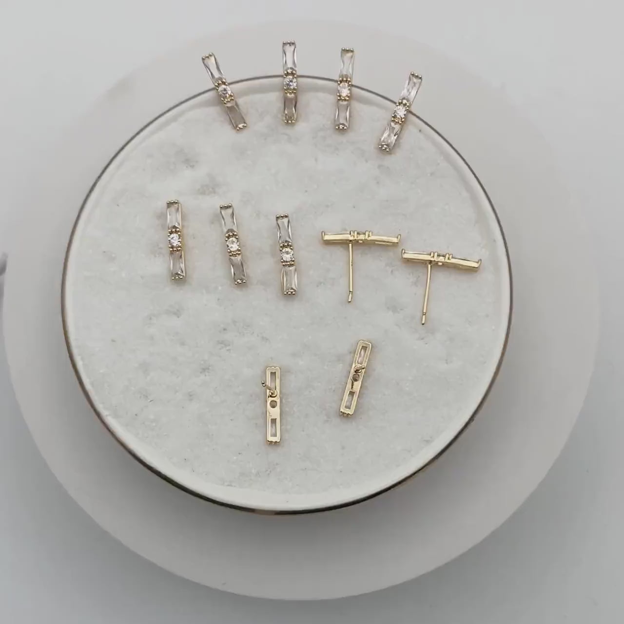 4pcs CZ Pave Rectangle Earring Studs, 18K Gold plated Brass Ear Posts, Geometric Earring Findings (#GB-3633)