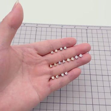 10pcs CZ Pave Gold/ Silver Round/ Triangle/ Rhombus/ Heart Earrings, Dainty Geometric Stud Earrings (GB-4743)