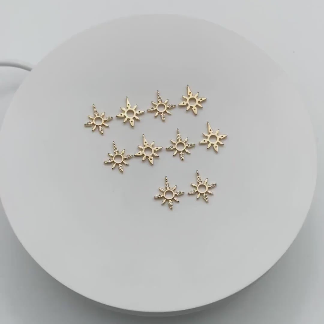 10pcs CZ Pave Gold North Star Charms 14x12mm, 18K Gold plated Brass Mini Star Pendant (GB-924-C)