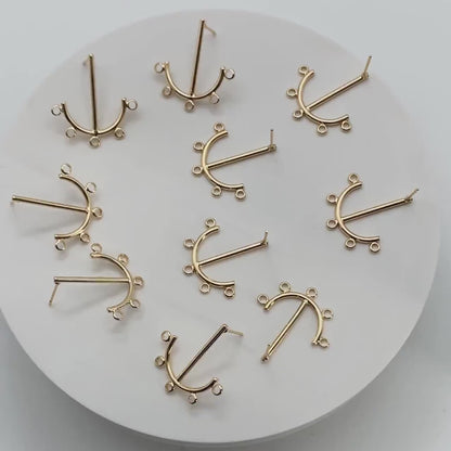 4pcs Gold Anchor Stud Earrings with 5 Loops, Gold plated Brass Earrings Findings, Earring Components (#GB-3758)