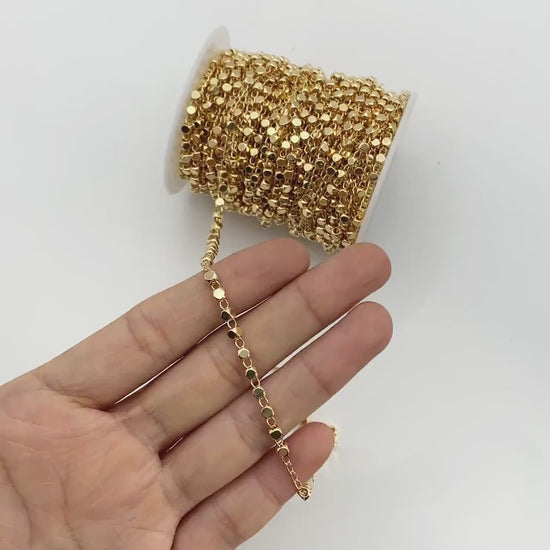 Gold plated Brass Beaded Chains, 1.5mm Chain with 3mm Faceted Beads, Jewelry Craft Chain Wholesale (#LK-193)/ 1 Meter=3.3 ft