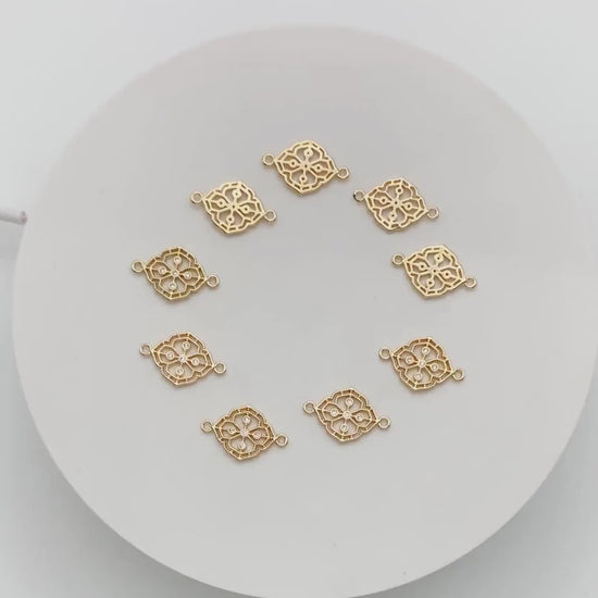 10pcs CZ Pave Gold Filigree Flower Charms Pendant, 18K Gold plated Brass Connectors  (GB-3780-K)