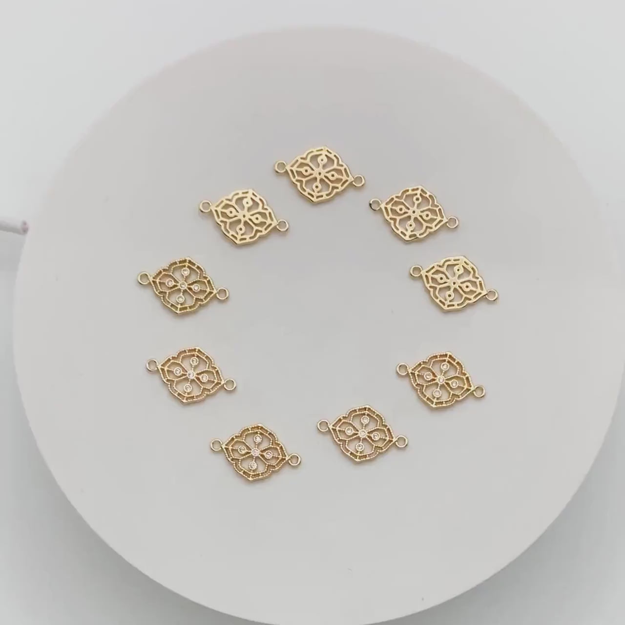 10pcs CZ Pave Gold Filigree Flower Charms Pendant, 18K Gold plated Brass Connectors  (GB-3780-K)