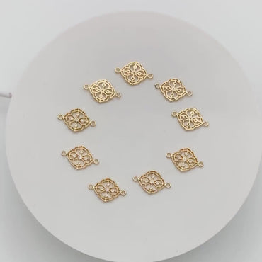10pcs CZ Pave Gold Filigree Flower Charms Pendant, 18K Gold plated Brass Connectors  (GB-3780-K)