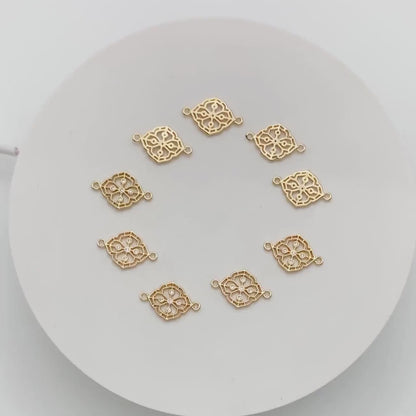 10pcs CZ Pave Gold Filigree Flower Charms Pendant, 18K Gold plated Brass Connectors  (GB-3780-K)