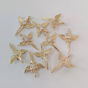 4pcs CZ pave Gold Wing Sword Pendant,  Necklace Charm, Jewelry Making, Diy Material, Jewelry Supplies (GB-1810-E)