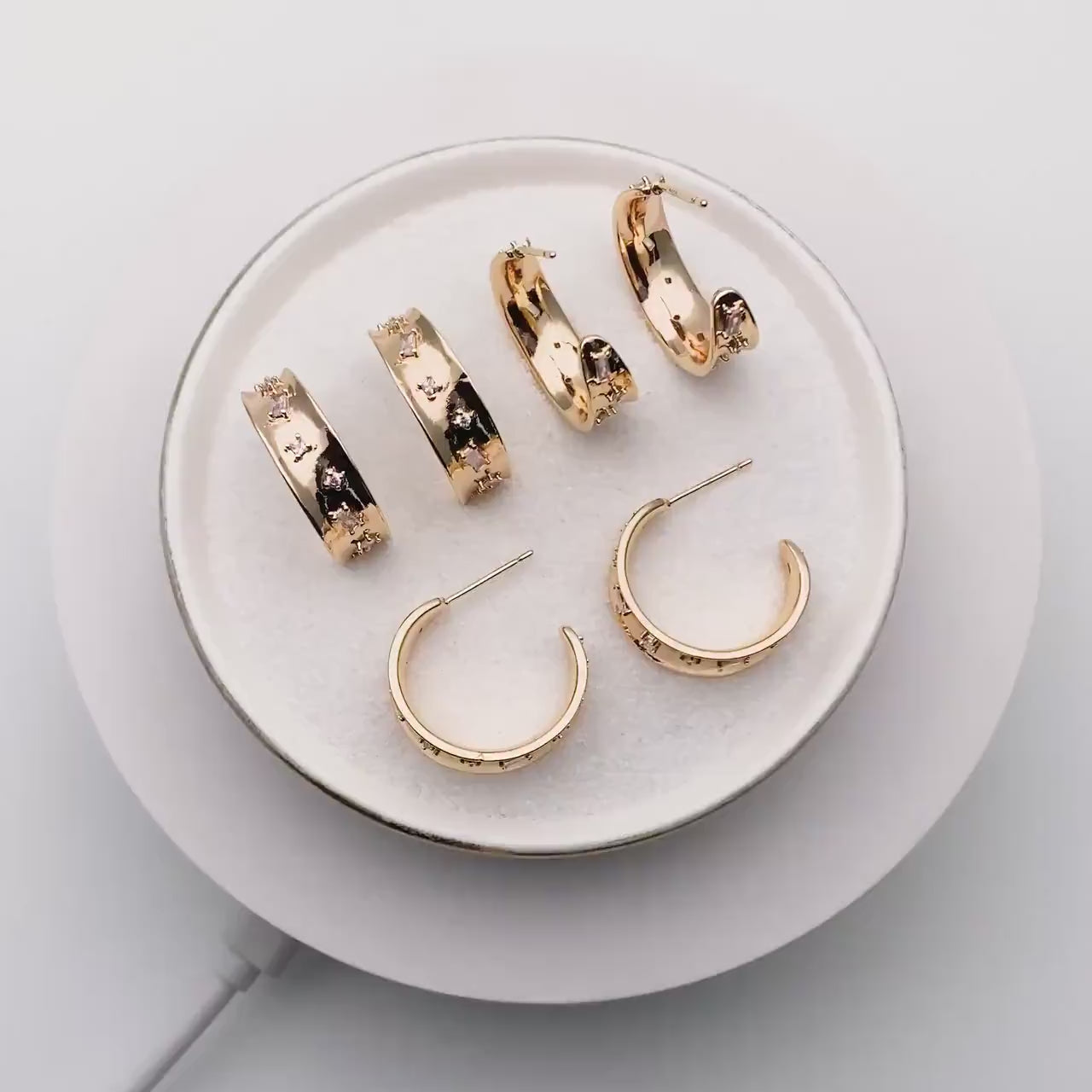 4pcs CZ Pave Gold Round Circle Earrings, Gold plated Brass, Geometric Hoop Stud Earrings (GB-4027)