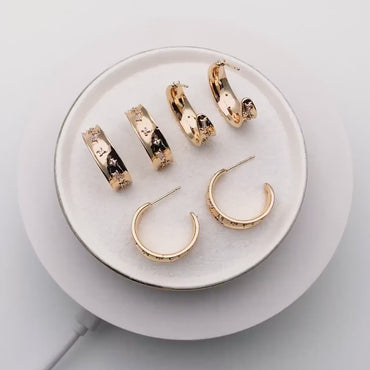 4pcs CZ Pave Gold Round Circle Earrings, Gold plated Brass, Geometric Hoop Stud Earrings (GB-4027)