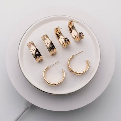 4pcs CZ Pave Gold Round Circle Earrings, Gold plated Brass, Geometric Hoop Stud Earrings (GB-4027)