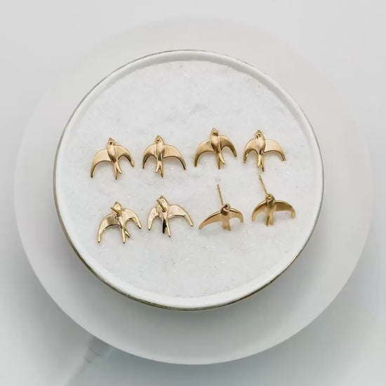 10pcs Gold Brushed Swallow Earrings 14x14mm, 18K Real Gold Plated Brass Bird Stud Earrings (GB-4620)
